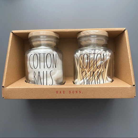 *SOLD* Rae Dunn cotton ball and cotton swab set - Picture 1 of 5